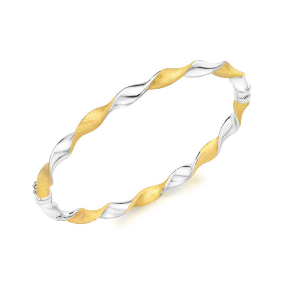 9K 2 Colour Gold Satin Twist Bangle
