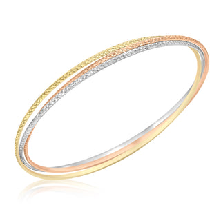 9K 3 Colour Gold Faceted Russian Bangle