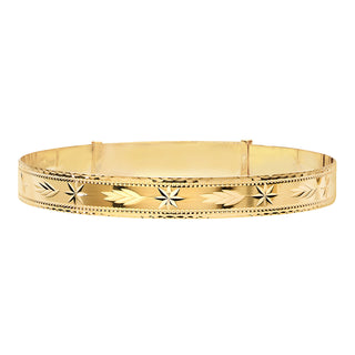 9K Yellow Gold Expandable Wheat & Star Bangle
