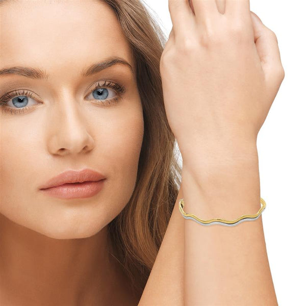 9K Yellow & White Gold Wavy Bangle