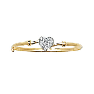 9K Yellow Gold Children's Cubic Zirconia Heart Bangle