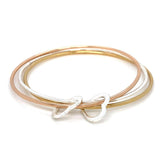 3 Colour Sterling Silver Heart Twist Bangle