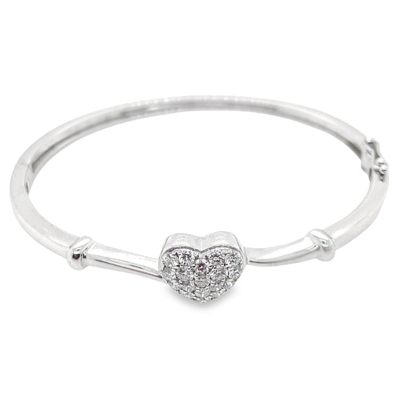 9ct White Gold Babies Diamond Heart Bangle