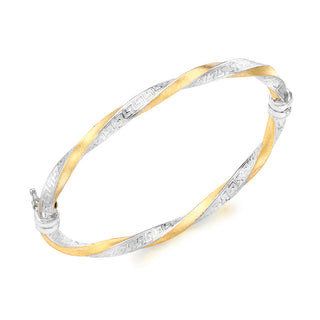 9K 2 Colour Gold Greek Key Twist Bangle