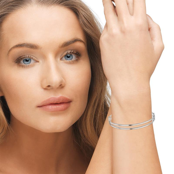 9K White Gold Double Row Bangle