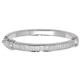 Sterling Silver Oval Cubic Zirconia Hinged Bangle