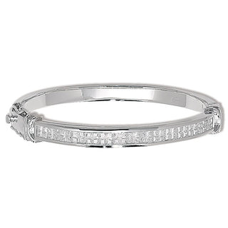 Sterling Silver Oval Cubic Zirconia Hinged Bangle
