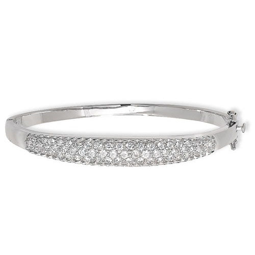 Sterling Silver Oval Cubic Zirconia Hinged Bangle