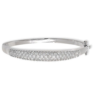 Sterling Silver Oval Cubic Zirconia Hinged Bangle