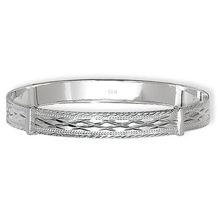 Sterling Silver Round Diamond Cut Bangle