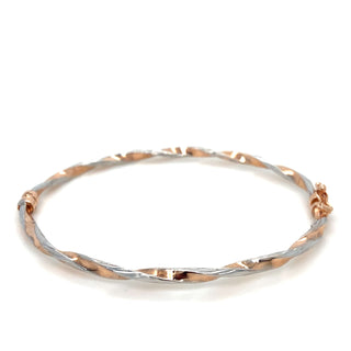 9K Rose & White Gold Wavy Bangle