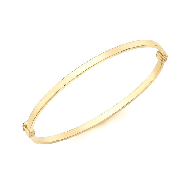 9K Yellow Gold 3mm Rectangular-Tube Oval Bangle