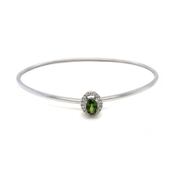 9K White Gold Diamond & Green Sapphire Bangle