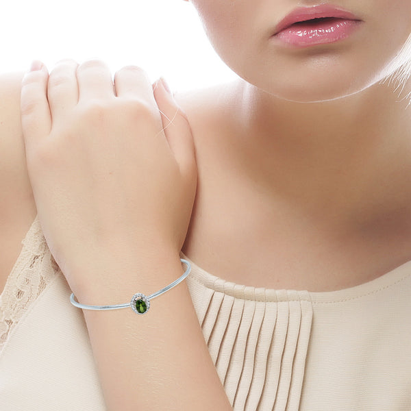 9K White Gold Diamond & Green Sapphire Bangle