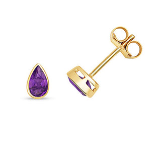 9K Yellow Gold Pear Amethyst Stud Earrings