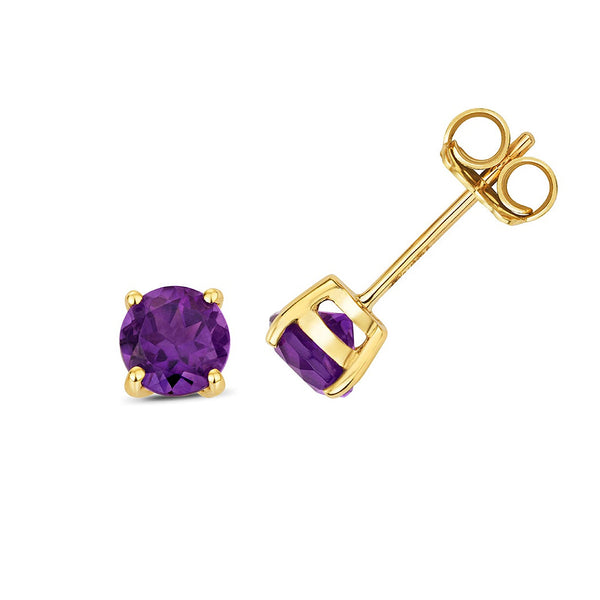 9K Yellow Gold Amethyst Stud Earrings