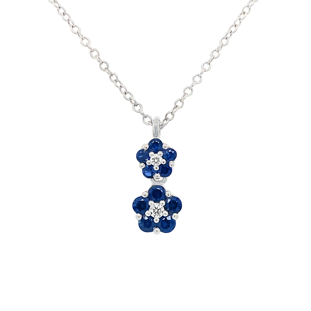 18K White Gold Sapphire and Diamond Flower Pendant