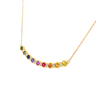 9K Yellow Gold Multicolour Sapphire and Diamond Bar Necklace
