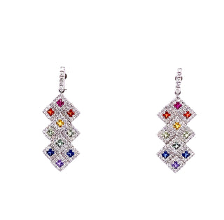 18ct White Gold Diamond and Sapphire Drop Earrings