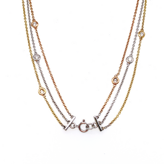 18K Tri-Coloured Gold Diamond Necklace.