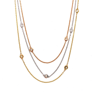 18K Tri-Coloured Gold Diamond Necklace.