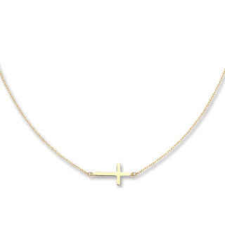 9K Yellow Gold Dainty Cross Necklace 17"
