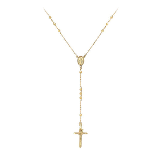 9K Yellow Gold Rosary Necklace 28"