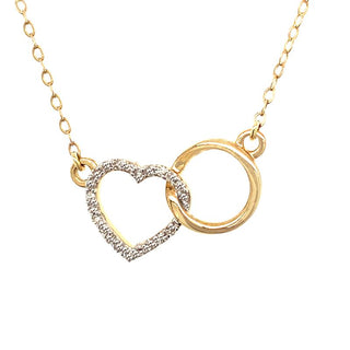 9K Yellow Gold 0.11ct Diamond Heart & Circle Pendant