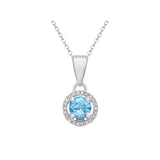 9K White Gold Blue Topaz & Diamond Pendant