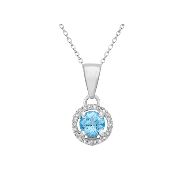 9K White Gold Blue Topaz & Diamond Pendant
