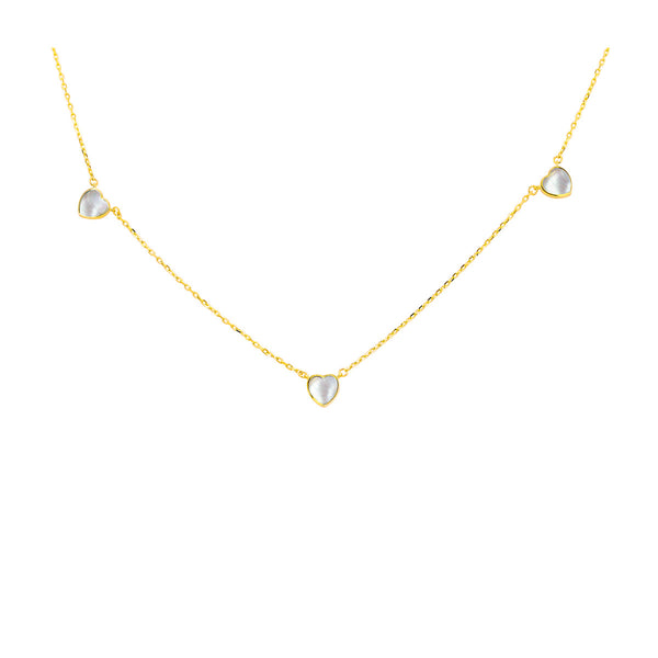 9K Yellow Gold 3 Mother Of Pearl Heart Necklace/ 16+1"