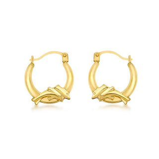 9K Yellow Gold 14mm X 16mm Dolphin Creole Hoop Earrings