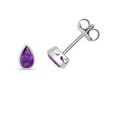 9K White Gold Pear Amethyst Stud Earrings
