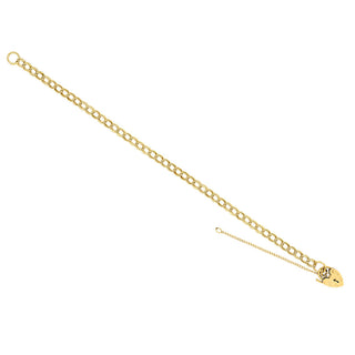 9K Yellow Gold Heart Lock Charm Bracelet 7"