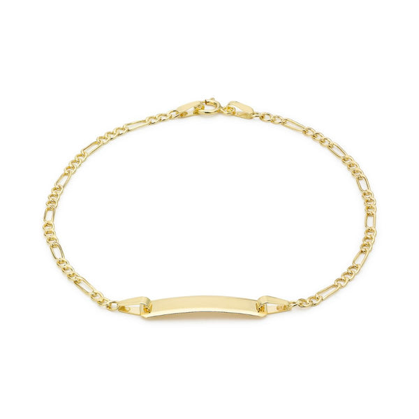 9K Yellow Gold Figaro Chain ID Bracelet 7"