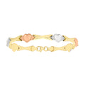 9K 3 Colour Gold Heart & Kiss Bracelet 7.5"