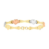 9K 3 Colour Gold Heart & Kiss Bracelet 7.5"