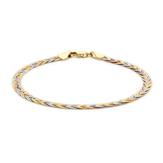 9K 3 Colour Woven Herringbone Bracelet 7"