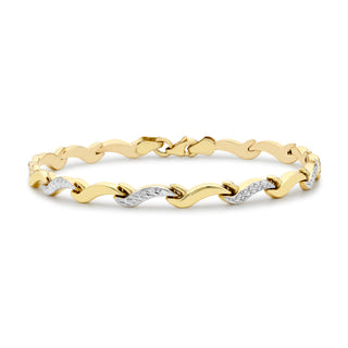 9K 2 Colour Gold Shallow Wave Link Bracelet 7.5"