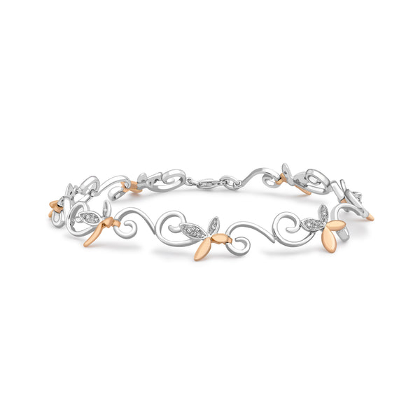 9K 2 Colour Gold 0.12ct Diamond Butterfly Bracelet 7.5"