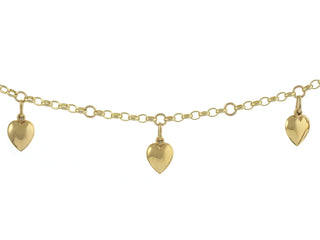 9ct Yellow Gold  Heart Charm Bracelet 7"