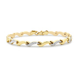 9K 2 Colour Gold Shallow Wave Link Bracelet 7.5"