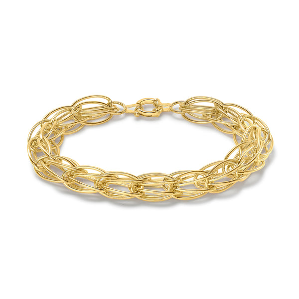 9K Yellow Gold Double Link Basket Bracelet 7.5"