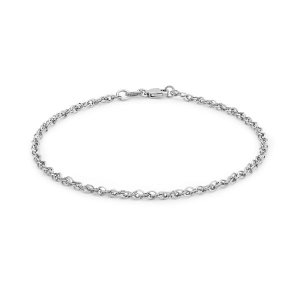 9K White Gold 2mm Prince of Wales Bracelet 7"