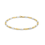 9K 2 Colour Gold Rectangle Link Bracelet 8"