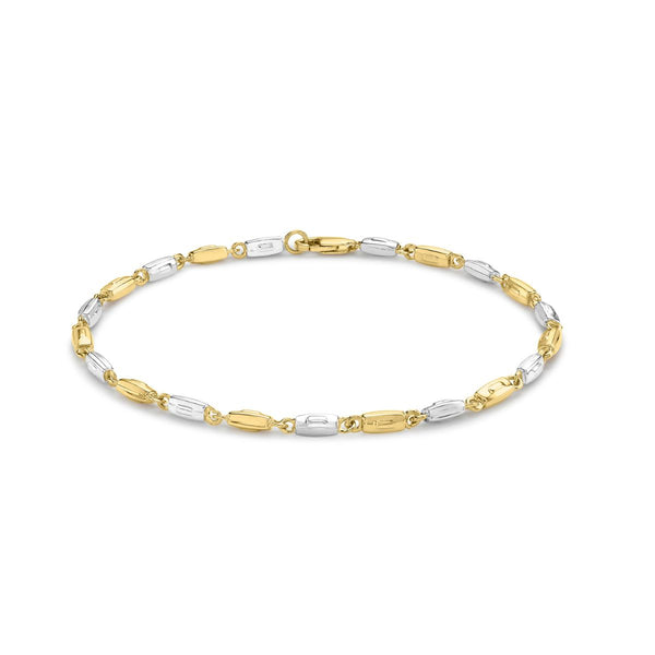 9K 2 Colour Gold Rectangle Link Bracelet 8"