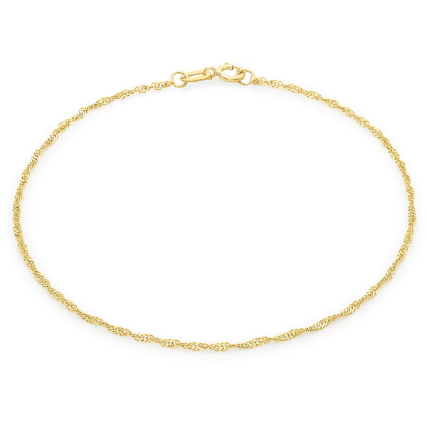9K Yellow Gold Fine Twist Curb Chain Anklet/Bracelet 9"