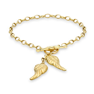 9K Yellow Gold Angel Wing Charm Bracelet 7"