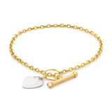 9K Yellow Gold Heart Charm Trace Chain Bracelet