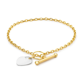 9K Yellow Gold Heart Charm Trace Chain Bracelet
